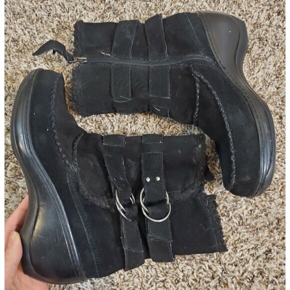 Soft Walk Black Zip Up Leather Upper Buckle Accent Adjustable Boots Sz 9M - Picture 5 of 9